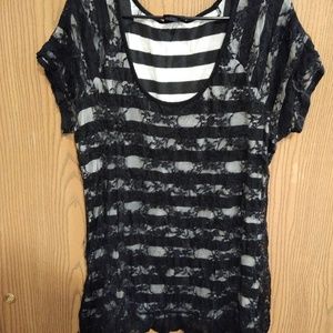 Torrid size 3 stripped shirt w/ black lacy overlay